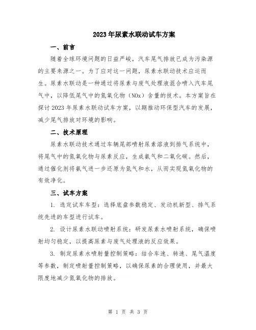 2023年尿素水联动试车方案