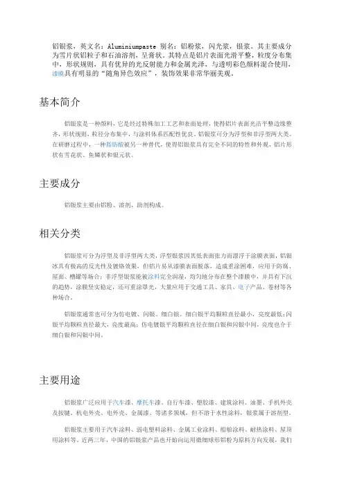铝银浆的用途与介绍