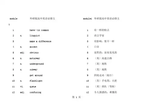 高中英语外研版必修五单词--中英文