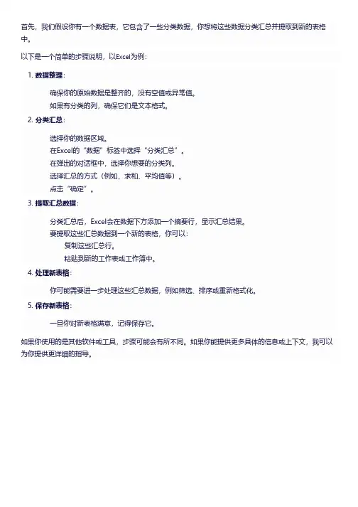提取分类汇总到新表格