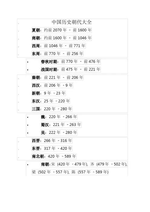 中国历史朝代大全