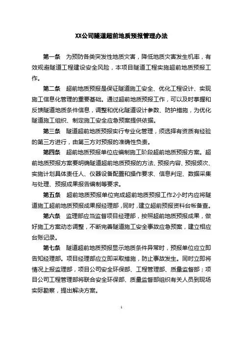 XX公司隧道超前地质预报管理办法