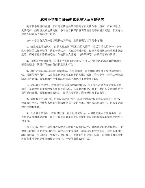 农村小学生自我保护意识现状及问题研究