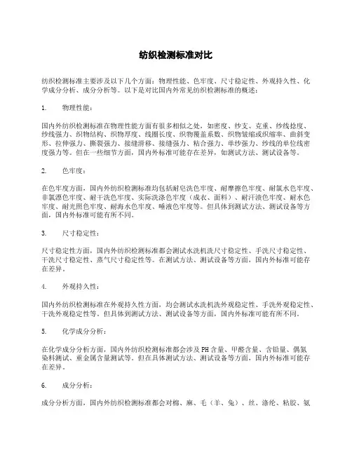 纺织检测标准对比