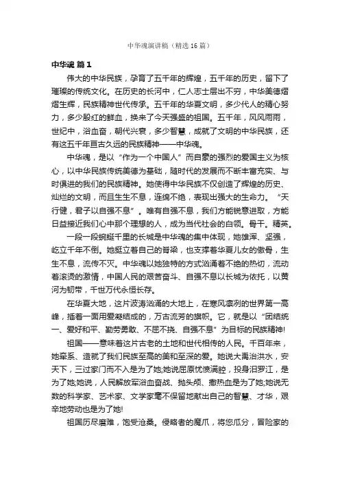中华魂演讲稿（精选16篇）
