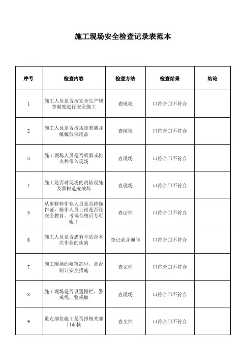 施工现场安全检查记录表范本