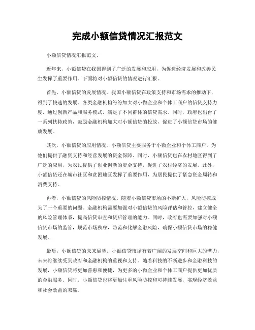 完成小额信贷情况汇报范文