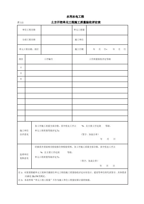 水利水电(中小河流)单元工程质量评定表格