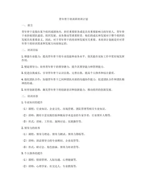 青年骨干培训班培训计划