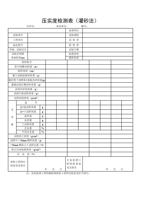 路基压实度表格