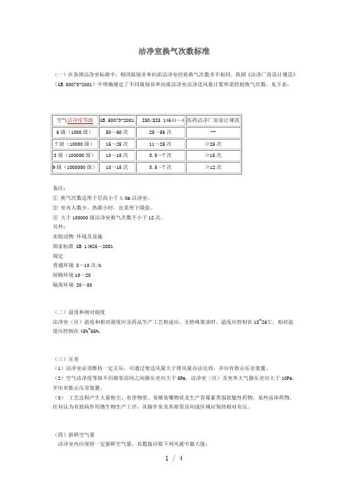 洁净室换气次数标准
