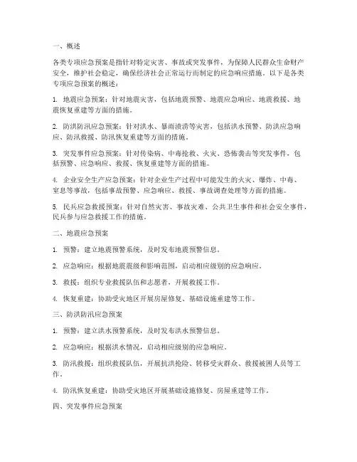 各类专项应急预案包括