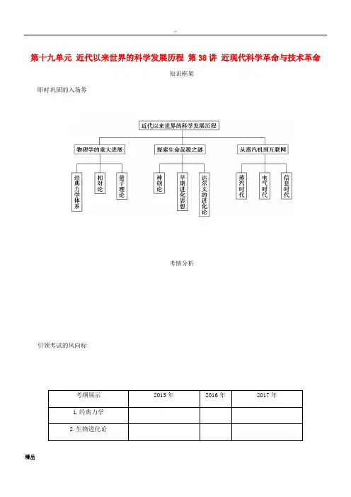 2020年高考历史总复习 第十九单元 第38讲 近现代科学革命与技术革命教程讲义