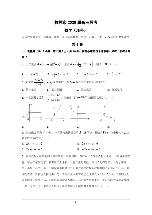 陕西省榆林市2020届高三月考(一)数学(理)试题 含答案