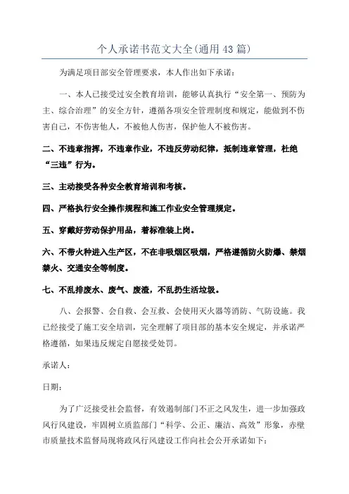 个人承诺书范文大全(通用43篇)