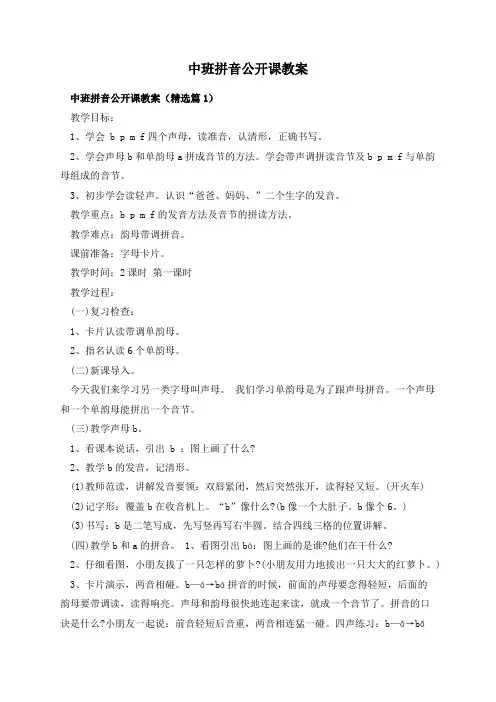 中班拼音公开课教案