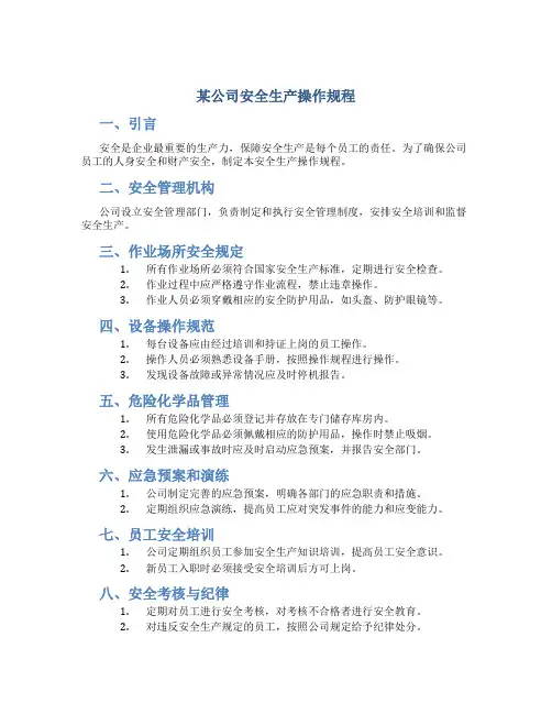 某公司安全生产操作规程