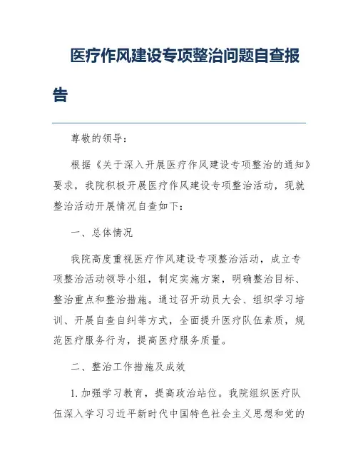 医疗作风建设专项整治问题自查报告