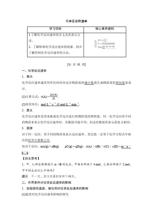 人教版高中化学必修二：化学反应的速率 讲义及习题