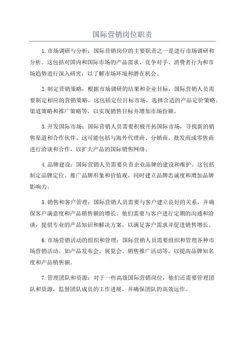 国际营销岗位职责