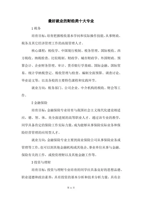 最好就业的财经类十大专业