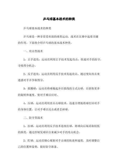 乒乓球基本战术的种类