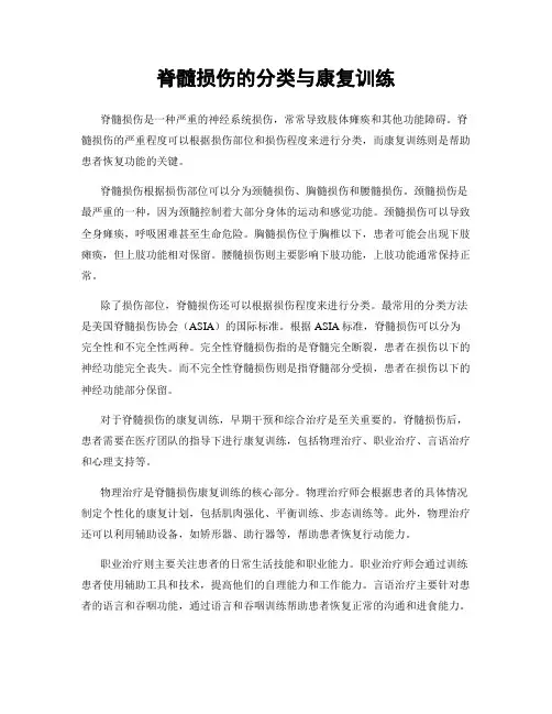 脊髓损伤的分类与康复训练