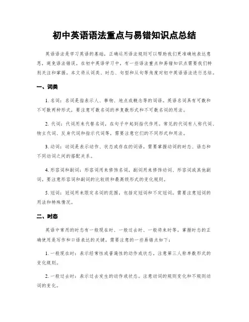 初中英语语法重点与易错知识点总结