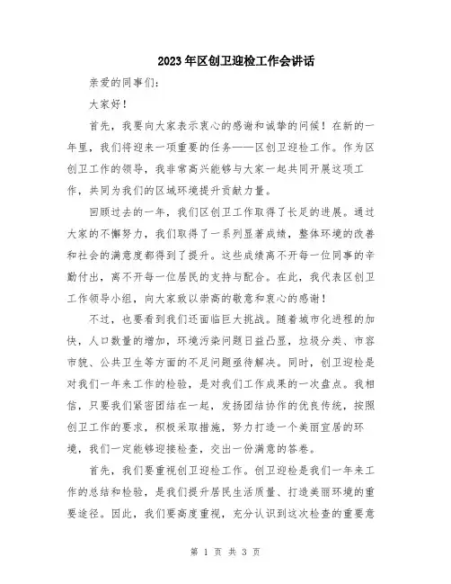 2023年区创卫迎检工作会讲话