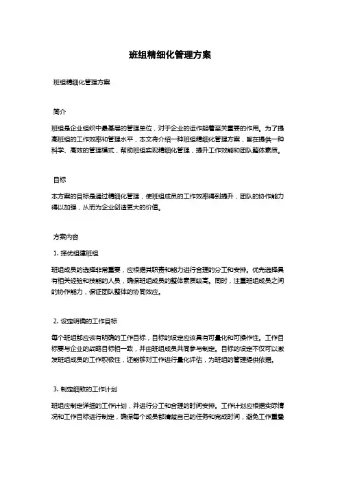 班组精细化管理方案