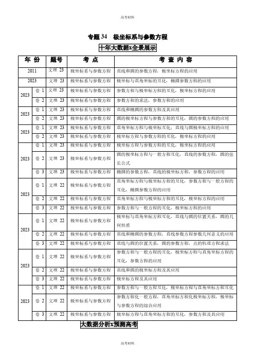 2023年高考数学真题分训练   极坐标系与参数方程(含答案含解析)