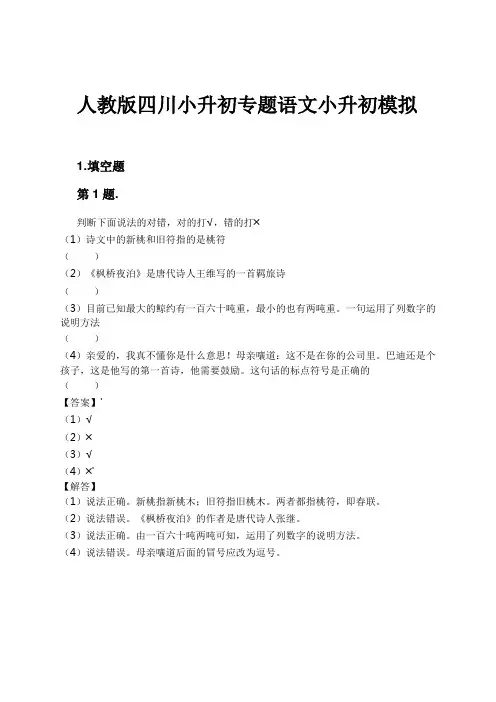 人教版四川小升初专题语文小升初模拟试卷及解析
