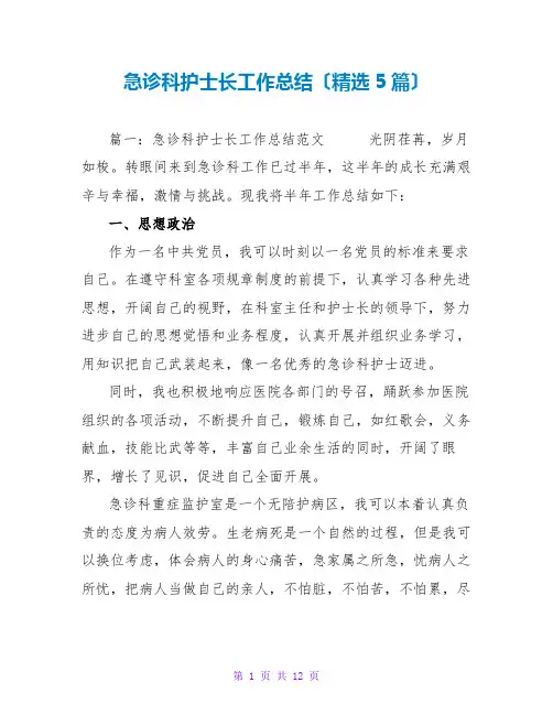 急诊科护士长工作总结范文大全(精选5篇)