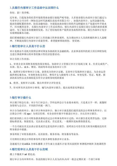 银行年度审计工作情况说明