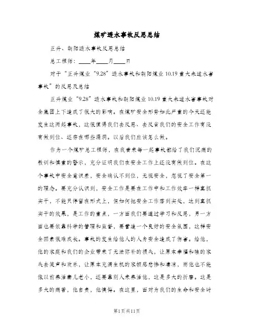 煤矿透水事故反思总结(4篇)