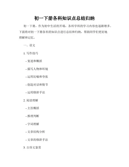 初一下册各科知识点总结归纳