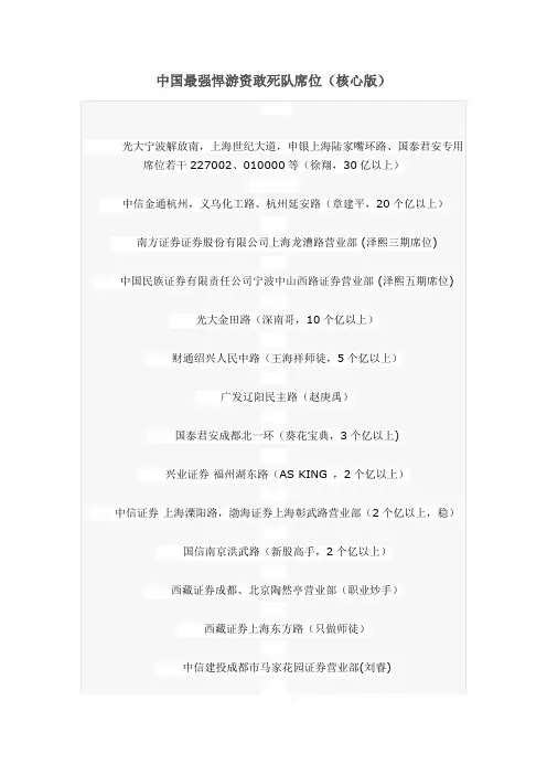 最强悍游资敢死队席位