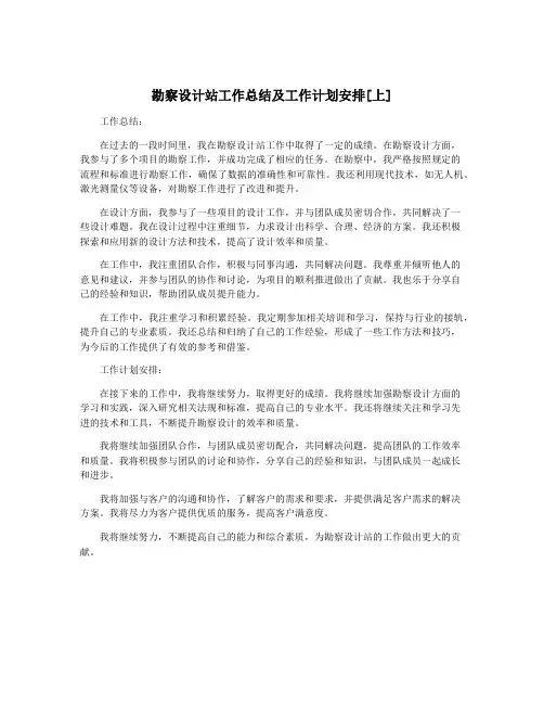 勘察设计站工作总结及工作计划安排[上]