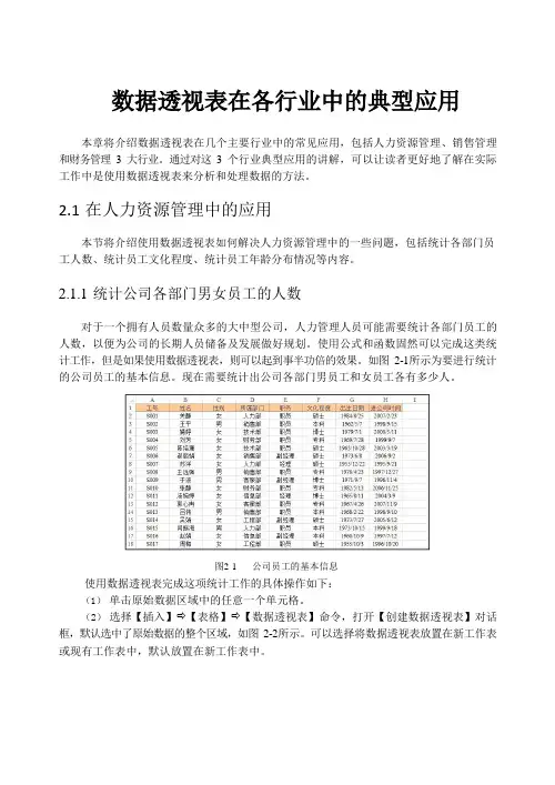 数据透视表在各行业中的典型应用