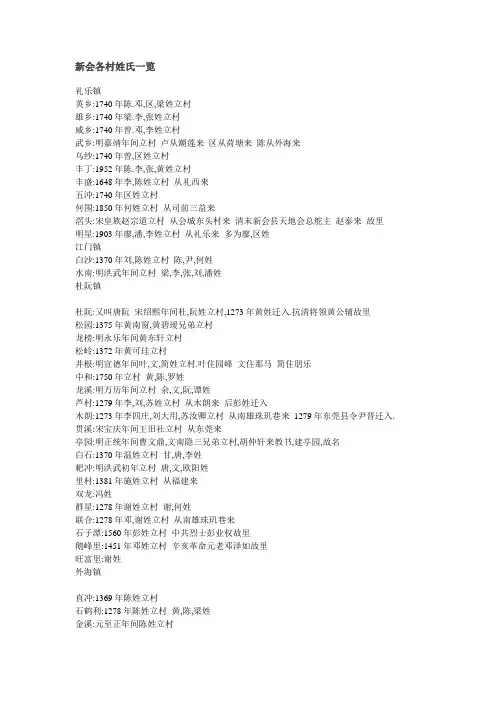 新会各村姓氏一览