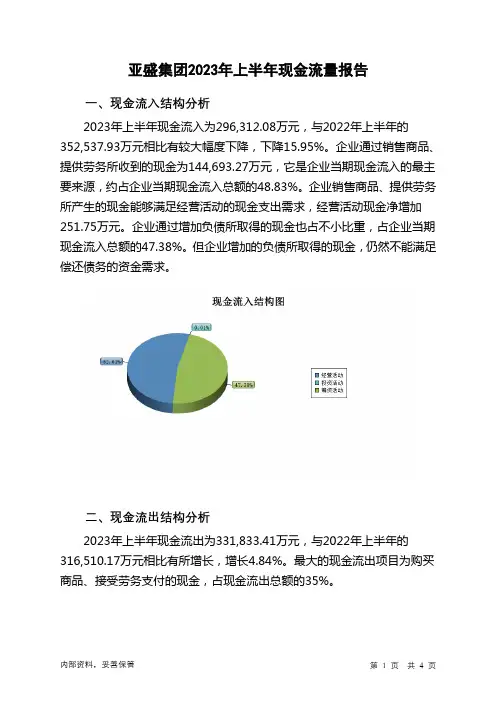 600108亚盛集团2023年上半年现金流量报告