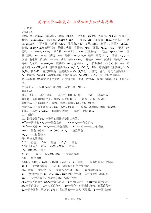 高考化学二轮复习 必背知识点归纳与总结