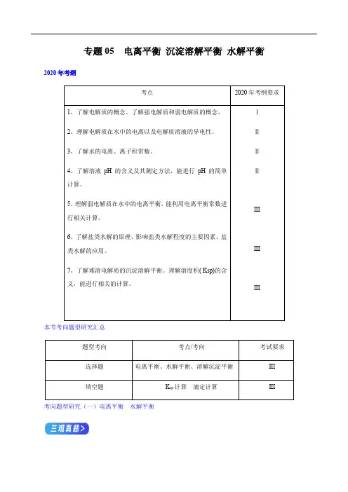 专题05 电离平衡 沉淀溶解平衡 水解平衡(解析版)