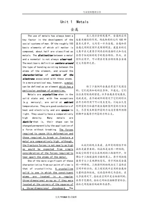 机械设计制造和自动化专业英语翻译