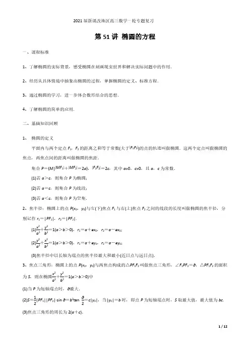第51讲 椭圆的方程(解析版)2021届新课改地区高三数学一轮专题复习