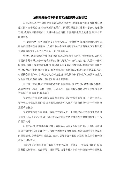 培训班开班领导讲话稿 两新组织培训班讲话 精品