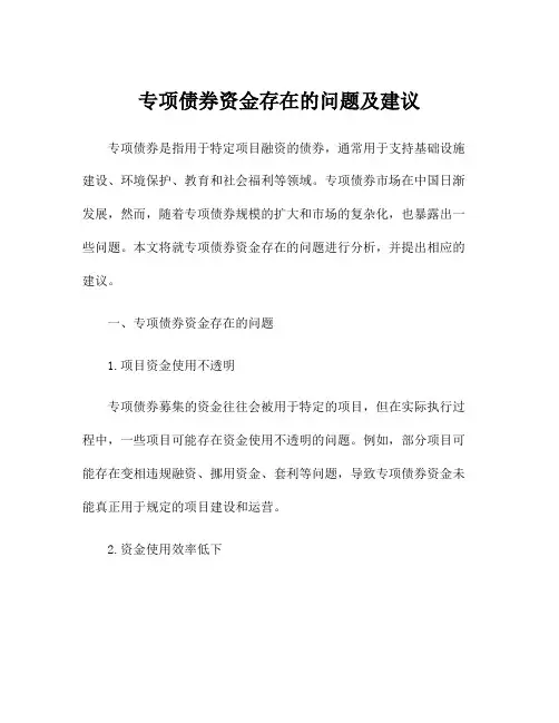 专项债券资金存在的问题及建议