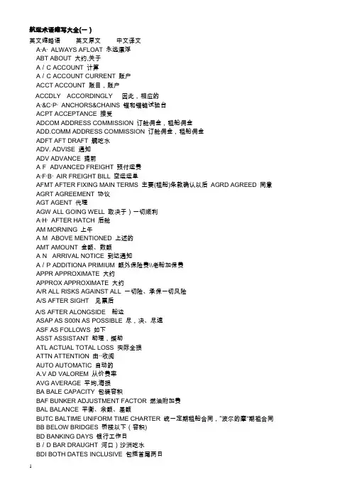航运术语缩写大全