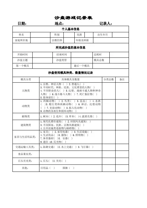 中小学心理健康沙盘游戏记录表