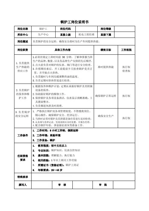 锅炉工岗位说明书